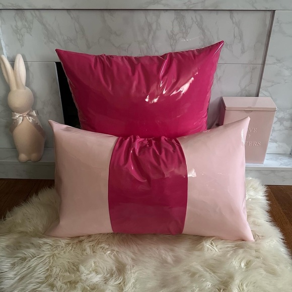 Dark Pink Faux Leather 22X 22 Throw Pillows - Picture 3 of 7